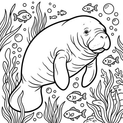 Discover the tranquil beauty of the ocean with our West Indian Manatee coloring page. Immerse yourself in an underwater scene, bringing this magnificent and gentle sea creature to vibrant life.