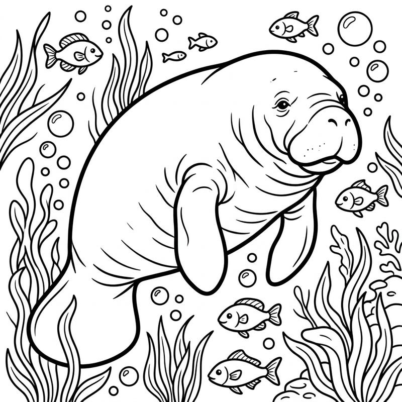 Discover the tranquil beauty of the ocean with our West Indian Manatee coloring page. Immerse yourself in an underwater scene, bringing this magnificent and gentle sea creature to vibrant life.