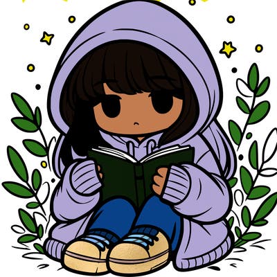 girl in oversized hoodie reading a book