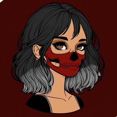 realistic girl with skull