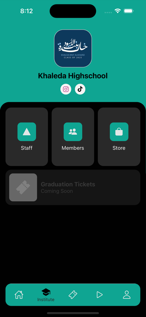 Trend Grads mobile app showing the institute page for Khaleda Highschool with staff and store links