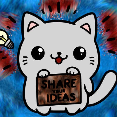 a cute cat saying share your ideas