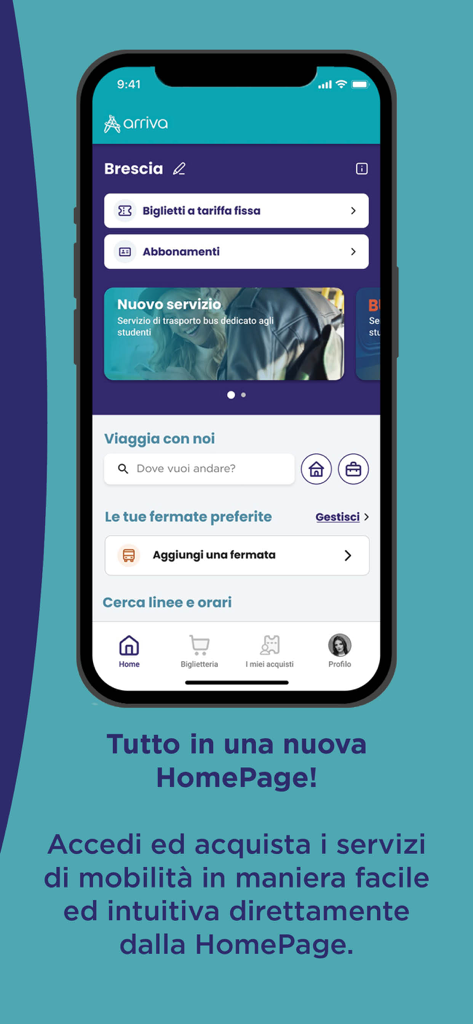 Arriva MyPay - Home screen of the Arriva MyPay app for purchasing bus tickets and viewing schedules in Italy