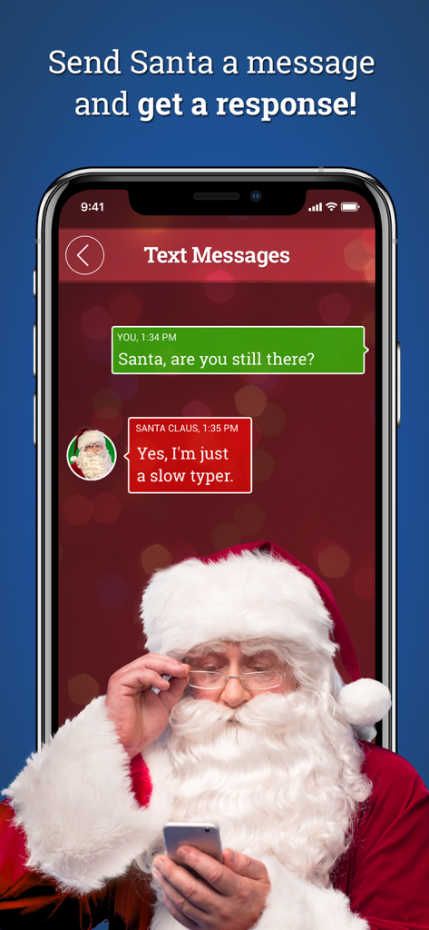 Uno schermo di smartphone che mostra una conversazione di messaggi di testo con Babbo Natale