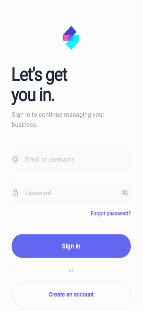 SmartBusiness Bookkeeping App - Pagina di accesso all'app SmartBusiness Bookkeeping con campi per email e password