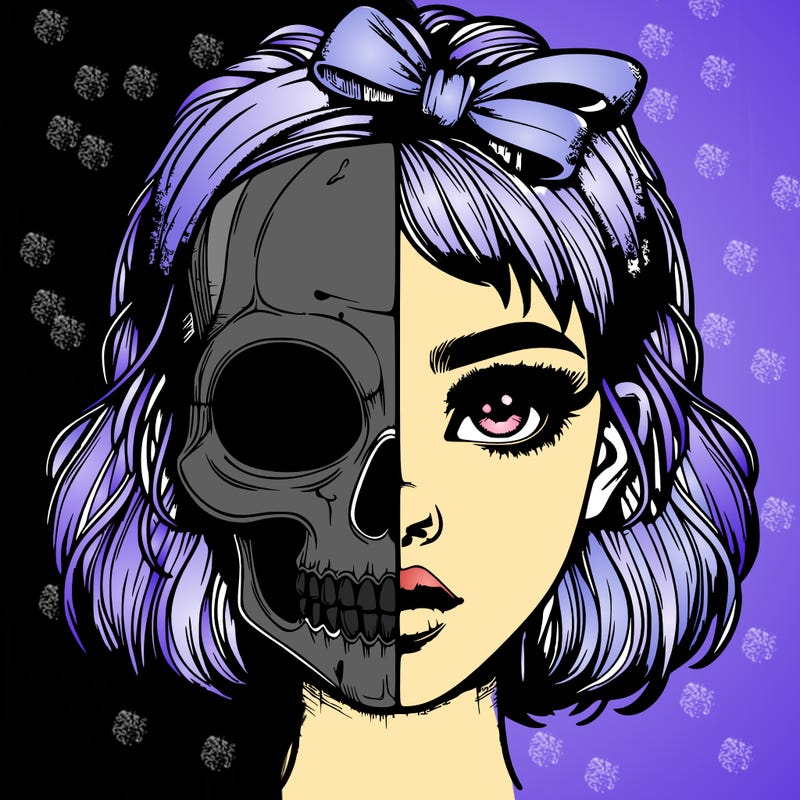 realistic girl with half skull mask