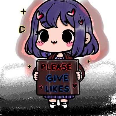 girl holding a sign that says “please give likes”