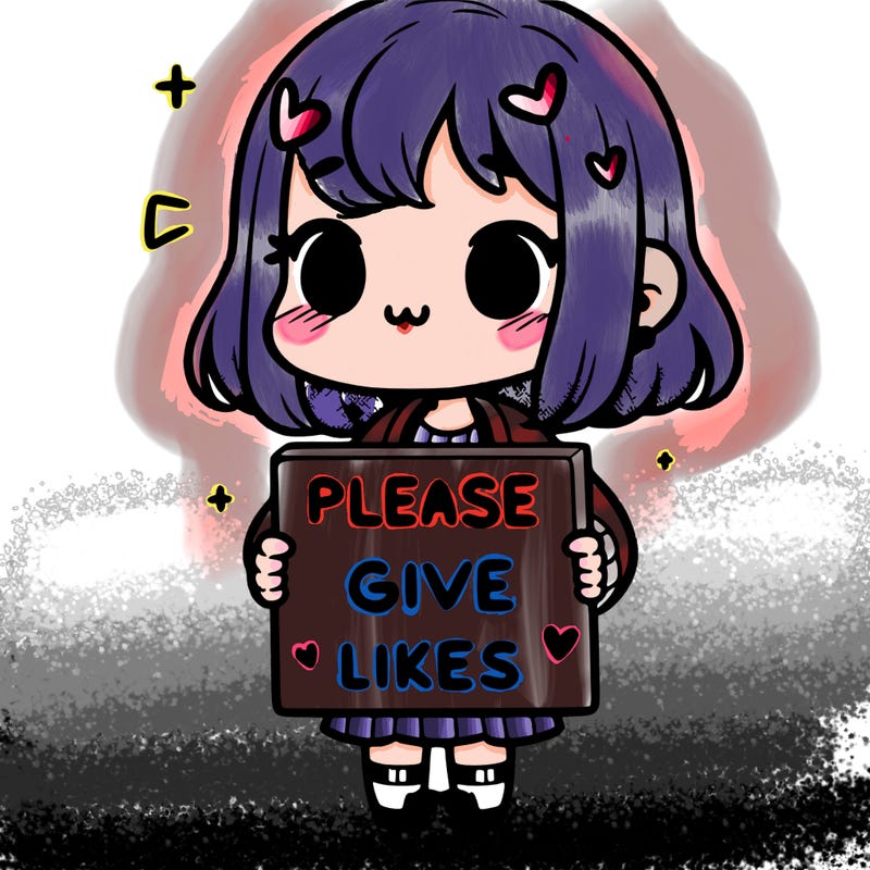 girl holding a sign that says “please give likes”