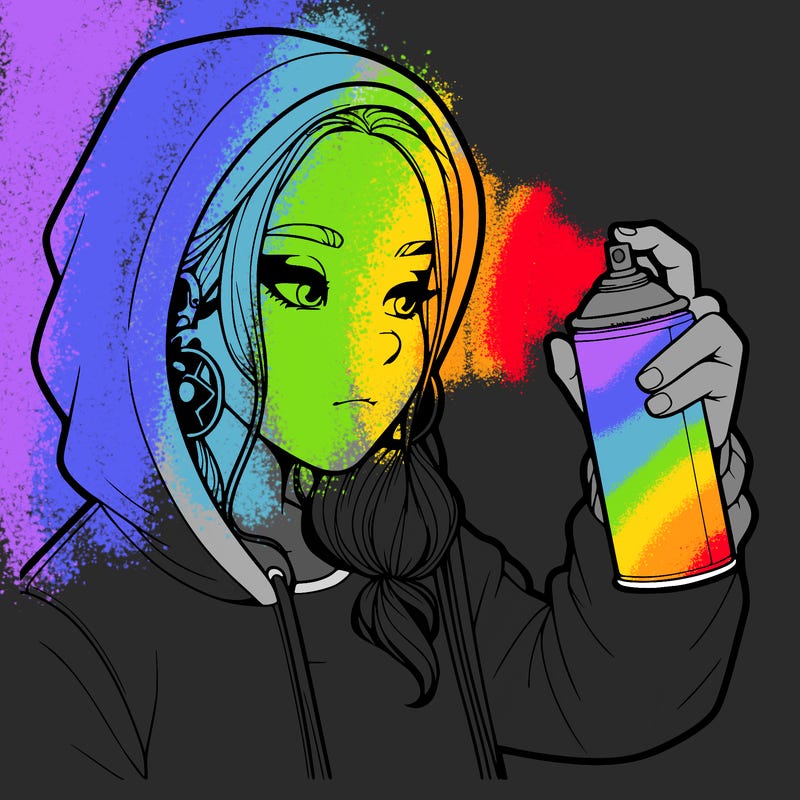 a realistic girl, spray painting