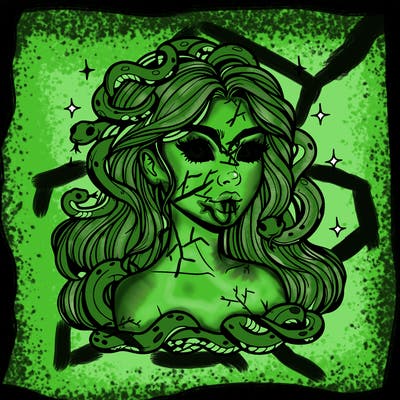 realistic girl with snakes as hair