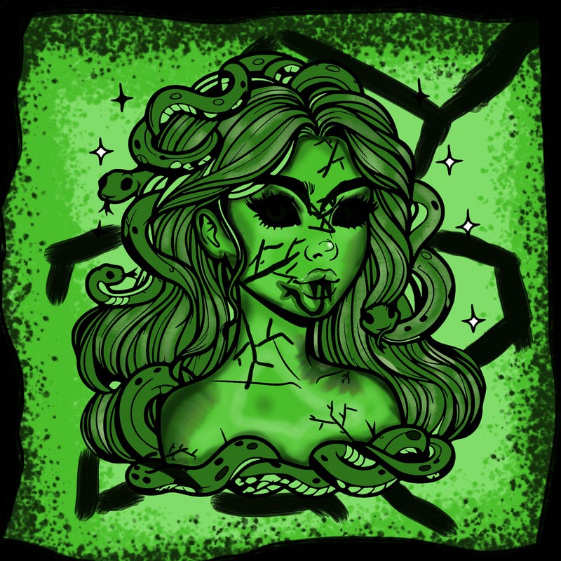 realistic girl with snakes as hair