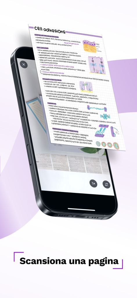 Docsity AI: appunti smart - Smartphone che utilizza Docsity AI per scansionare e digitalizzare appunti di biologia sulle adesioni cellulari