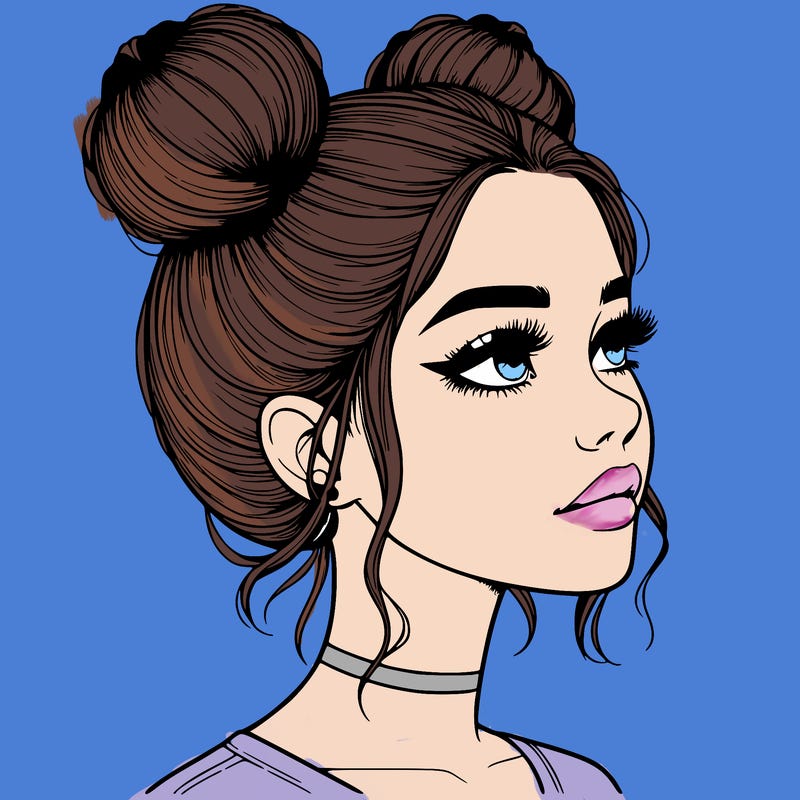 realistic girl with buns on the top of her head