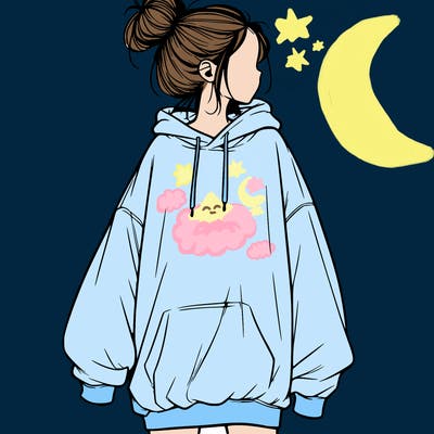realistic girl with a oversized sweatshirt on and a bun