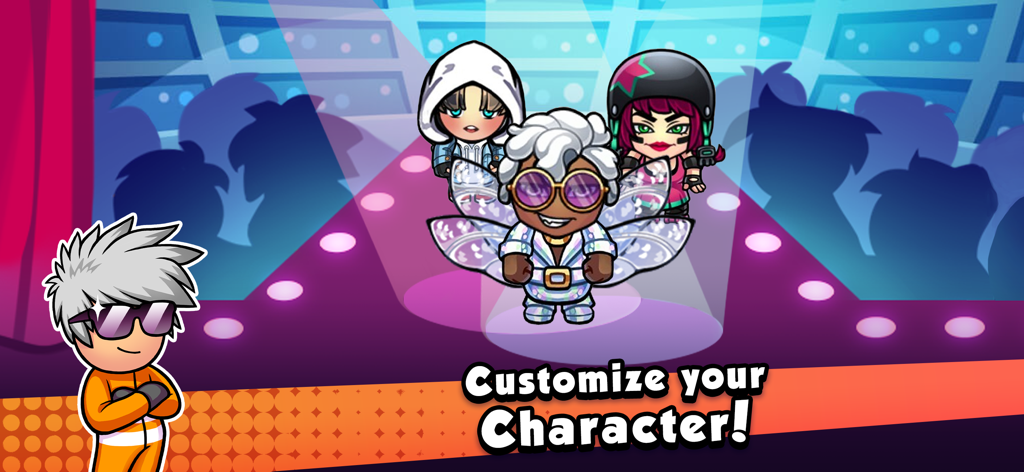 Customized characters on a fashion show runway in Bomber Friends