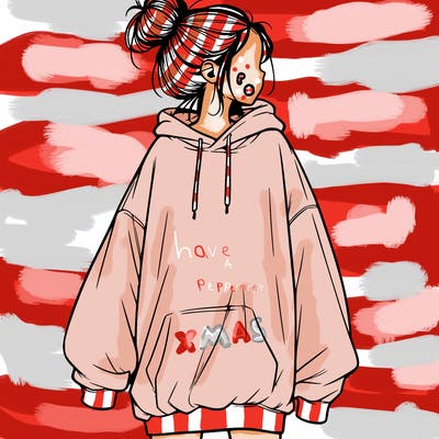 realistic girl with a oversized sweatshirt on and a bun