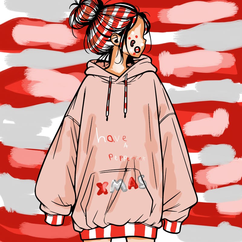 realistic girl with a oversized sweatshirt on and a bun