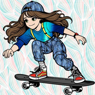 realistic girl riding a skateboard