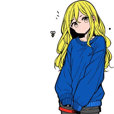 manga teen girl  in a sweater and baggy pants