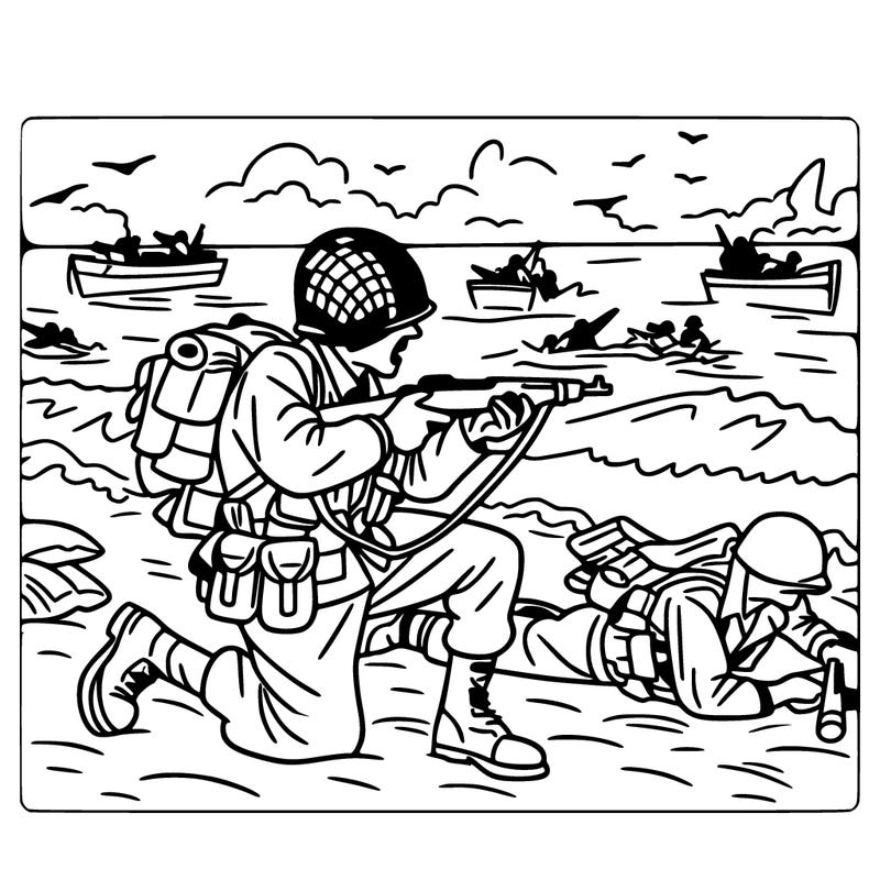 d-day soldier fighting with a lot of detail