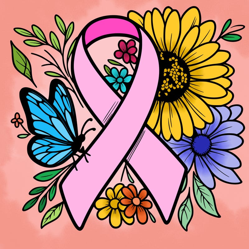 cancer awareness symbol with flowers and butterflies