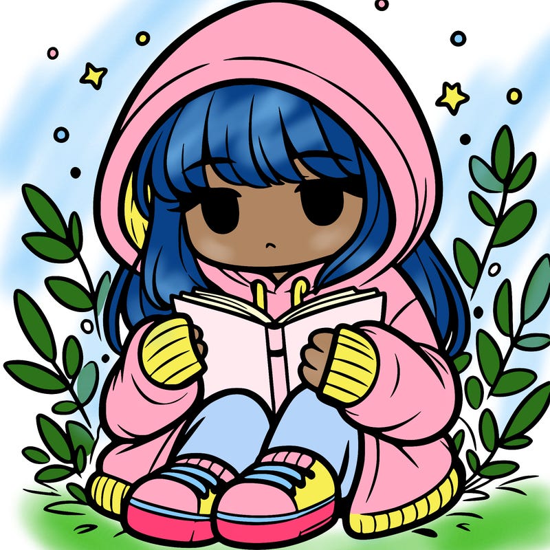 girl in oversized hoodie reading a book