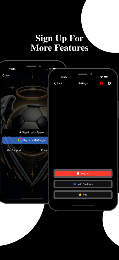 Bet Heaven app sign-up interface and settings menu showing login options and user feedback tools.