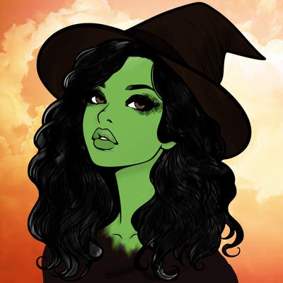 realistic witch girl with wavy hair and lips