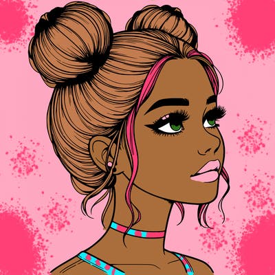 realistic girl with buns on the top of her head