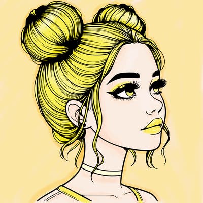 realistic girl with buns on the top of her head