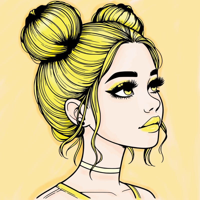 realistic girl with buns on the top of her head