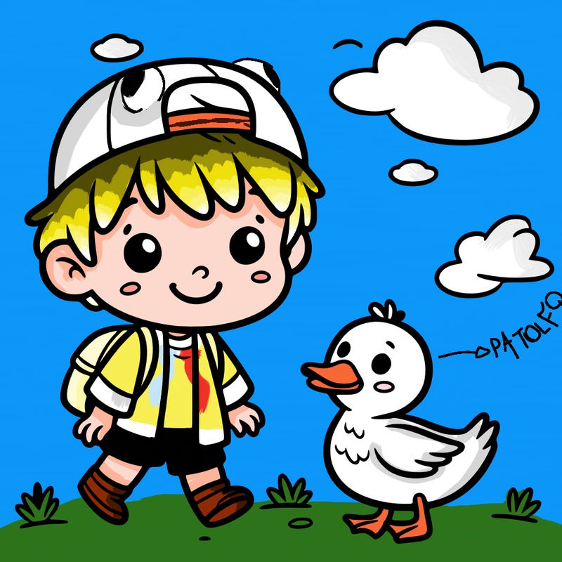a boy with a duck