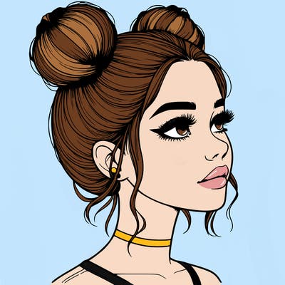 realistic girl with buns on the top of her head