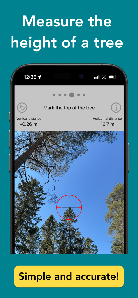 Arboreal - Tree Height - Arboreal app interface showing AR measurement of a tree top height