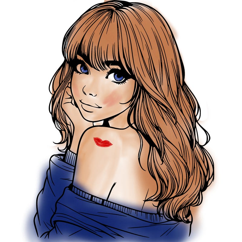 realistic girl with bangs looking over her shoulder