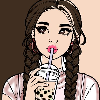realistic girl with braided hair drinking boba