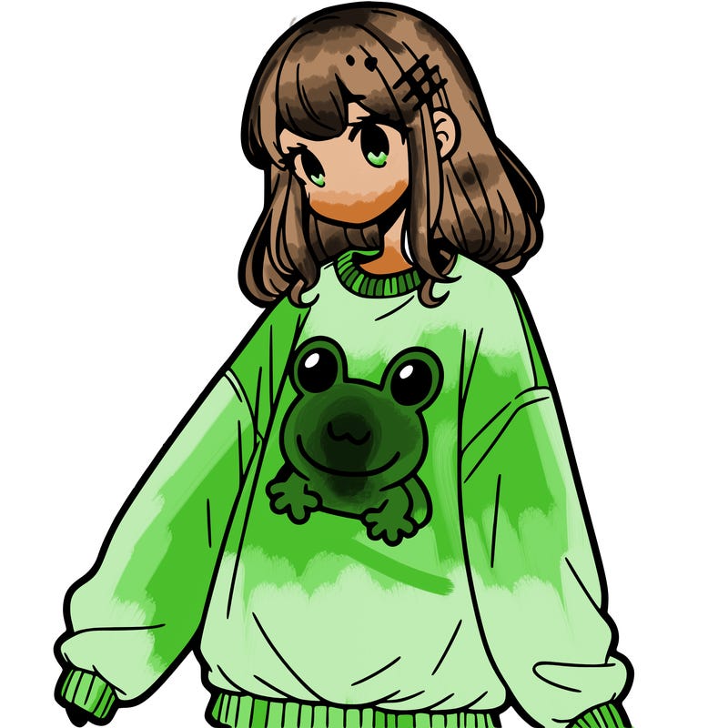 girl wearing frogging sweatshirt