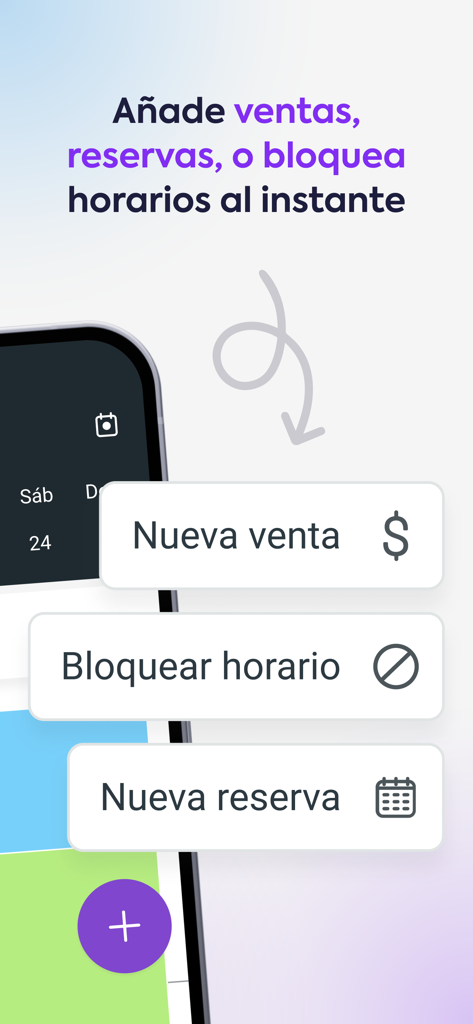 AgendaPro Agendar Citas y Más - AgendaPro app screen displaying menu options for new sales blocking time slots and new bookings