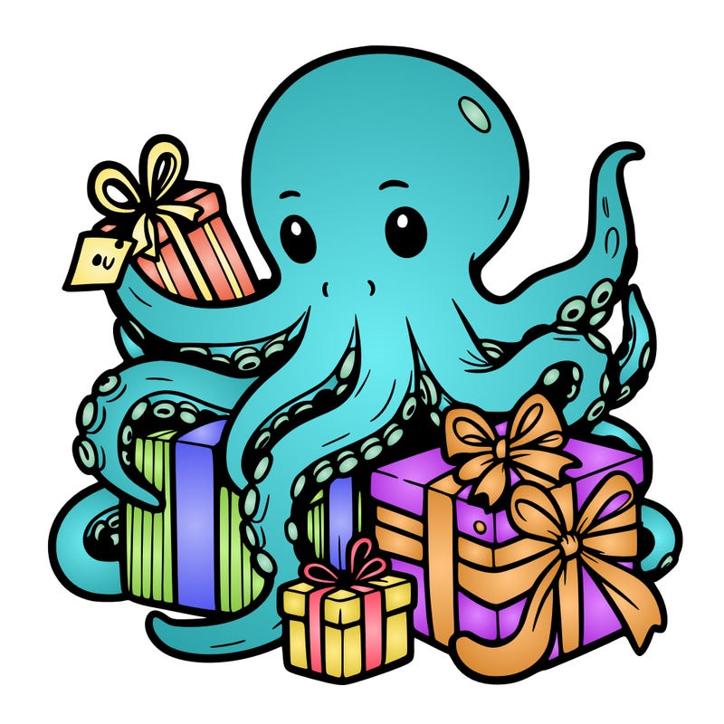 an octopus wrapping gifts