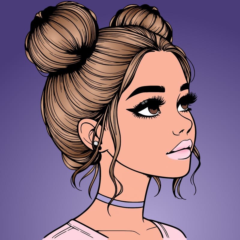 realistic girl with buns on the top of her head