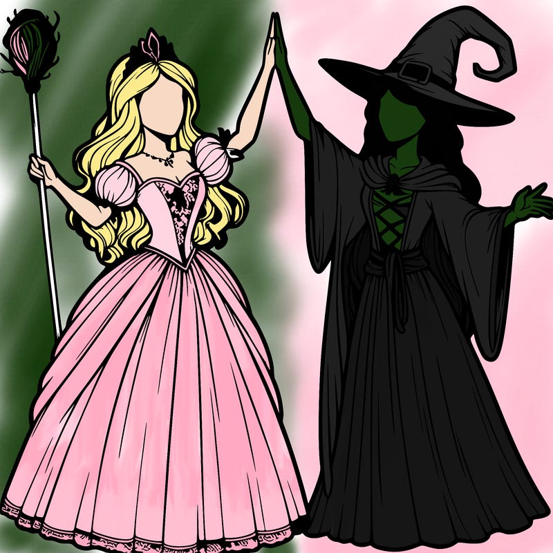 detailed realistic split of a princess and a witch