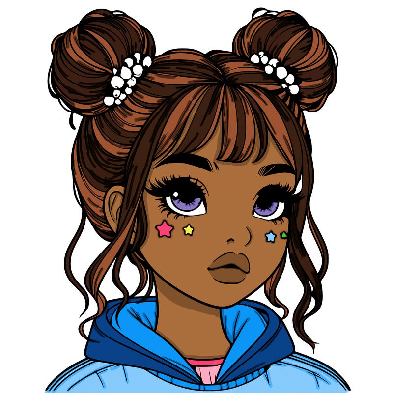 realistic girl with space buns