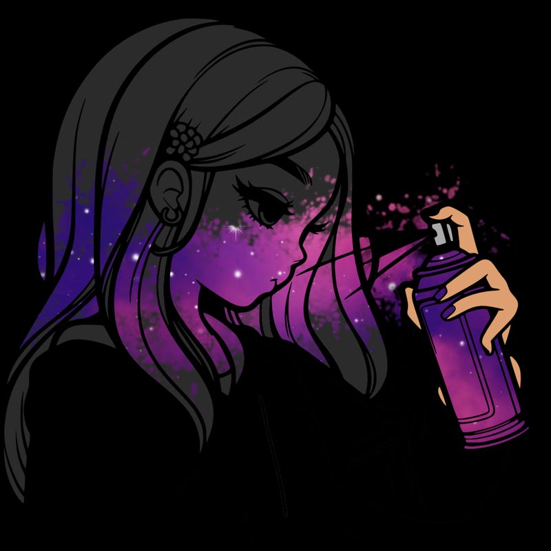 a realistic girl spray painting