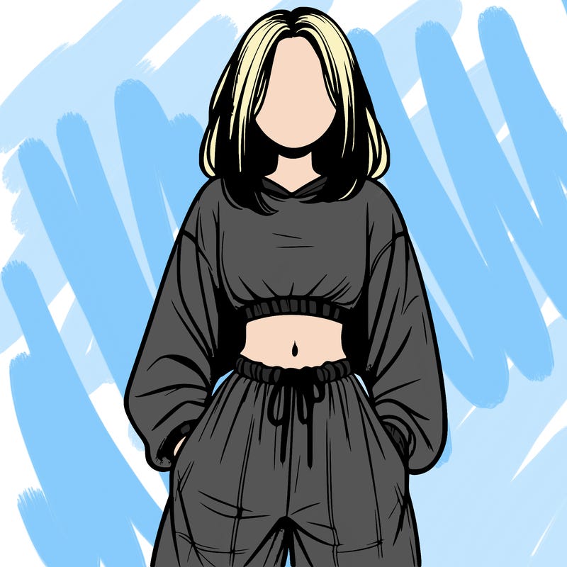 realistic girl faceless with baggy pants and a crop top