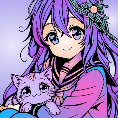 anime girl with a cat
