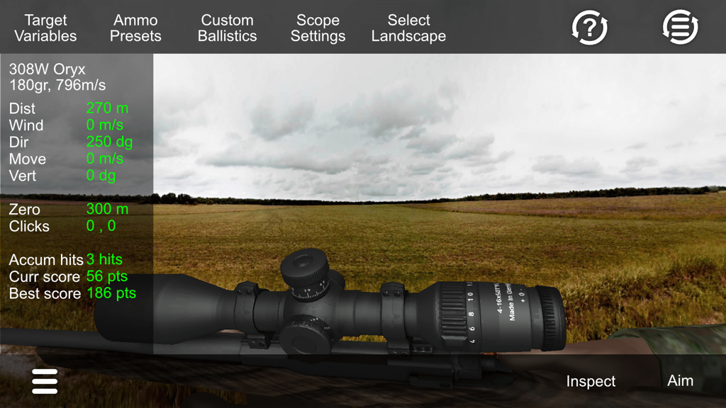 Hunting Simulator - Rifle scope and ballistic data interface in the Hunting Simulator app