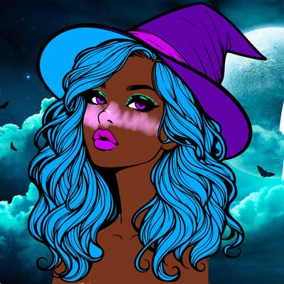 realistic witch girl with wavy hair and lips