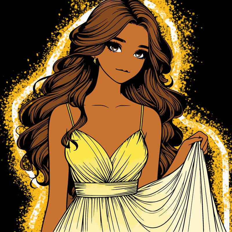 realistic girl in flowy silky prom dress