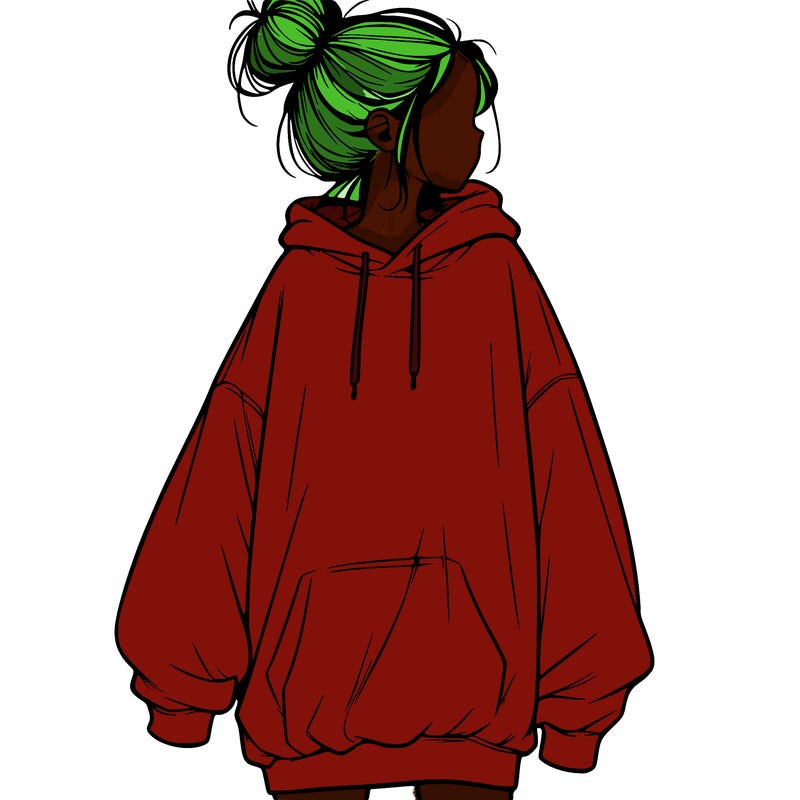 realistic girl with a oversized sweatshirt on and a bun