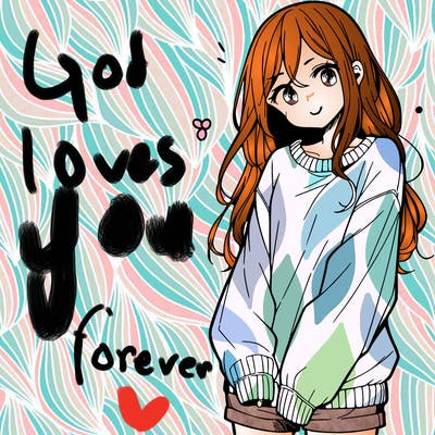 manga teen girl  in a sweater and baggy pants